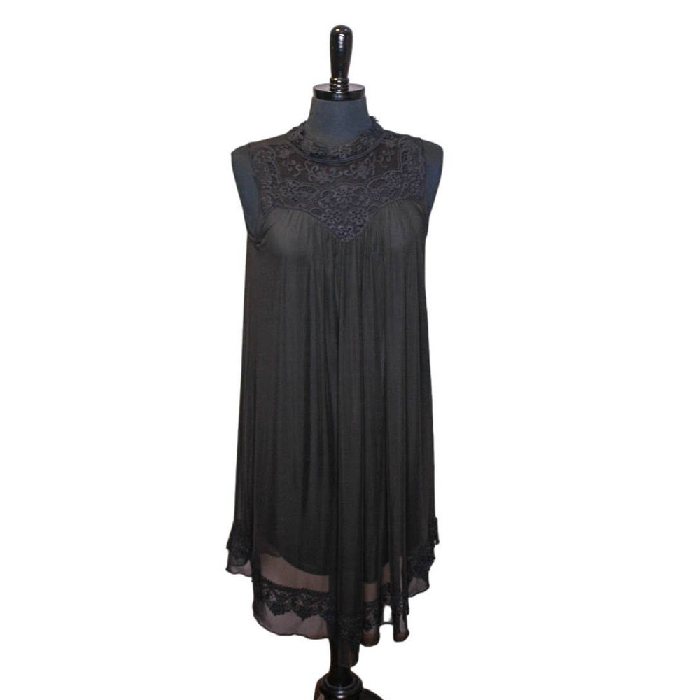 Altar'd State Dress Black Layered Sheer Halter Neckline Crochet Detail S…